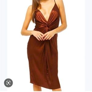 Satin twist-front brown midi dress. Small. #Valentines